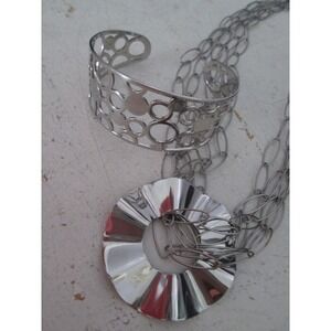 Milor Italy Stainless Steel Multi Strand Necklace 18" and‎ Cuff Circle Bracelet